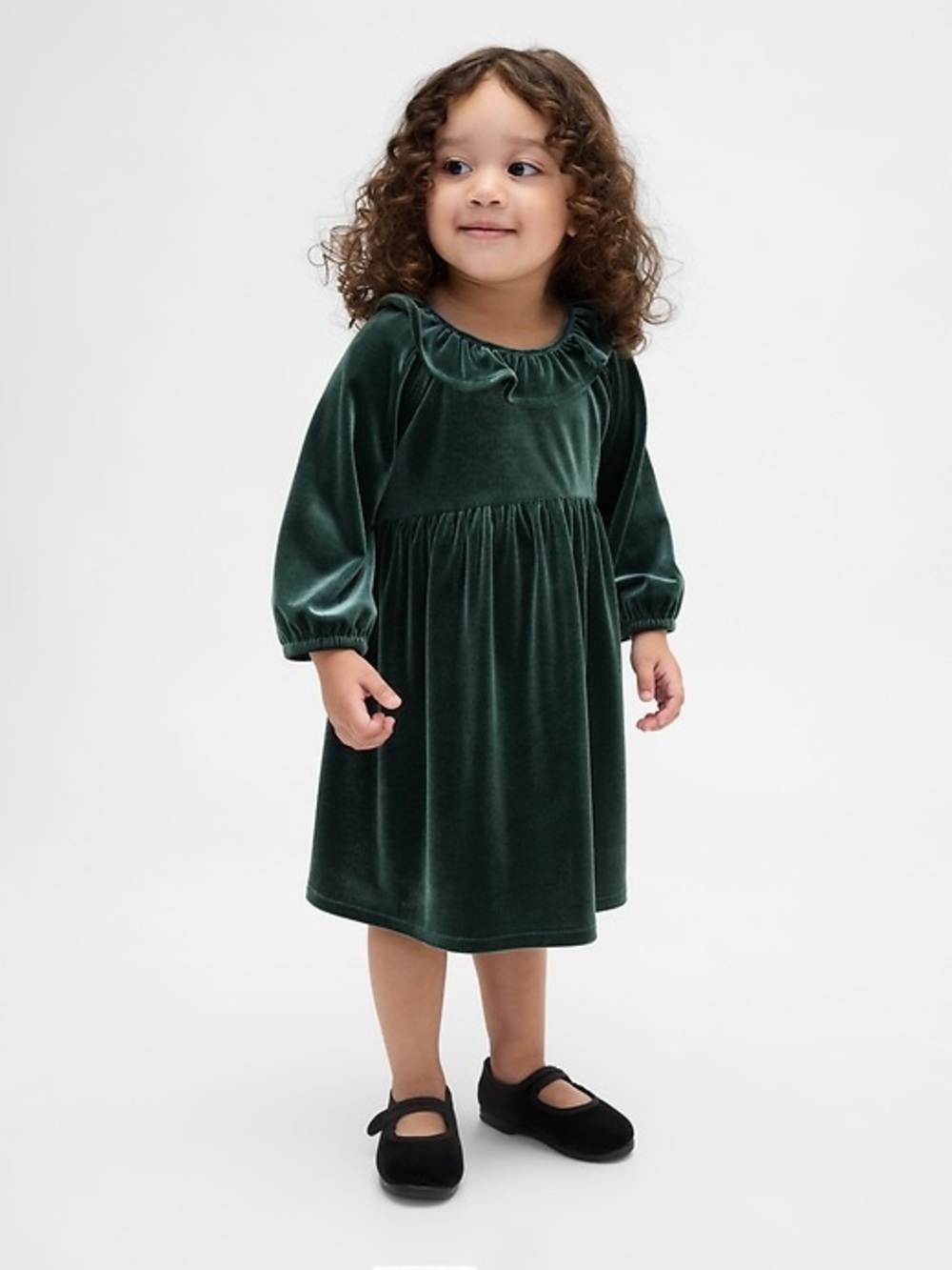 GAP Girls Velvet Long Sleeve Dress - Emerald Green